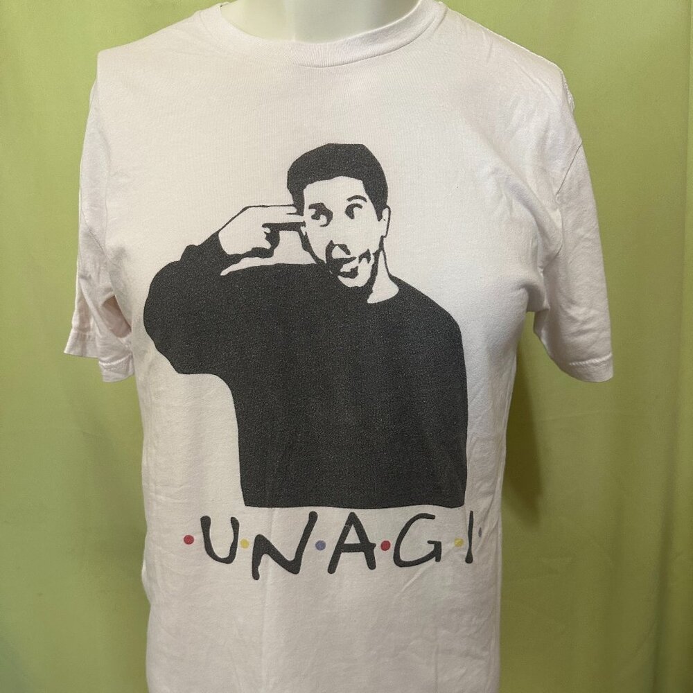 Unagi Ross Geller Men's White T Shirt Size Medium Cotton